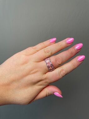 Bomb Party The Carolina Ring Rose Quartz CZ Rhodium Plated $150 MSRP NWT Size 9